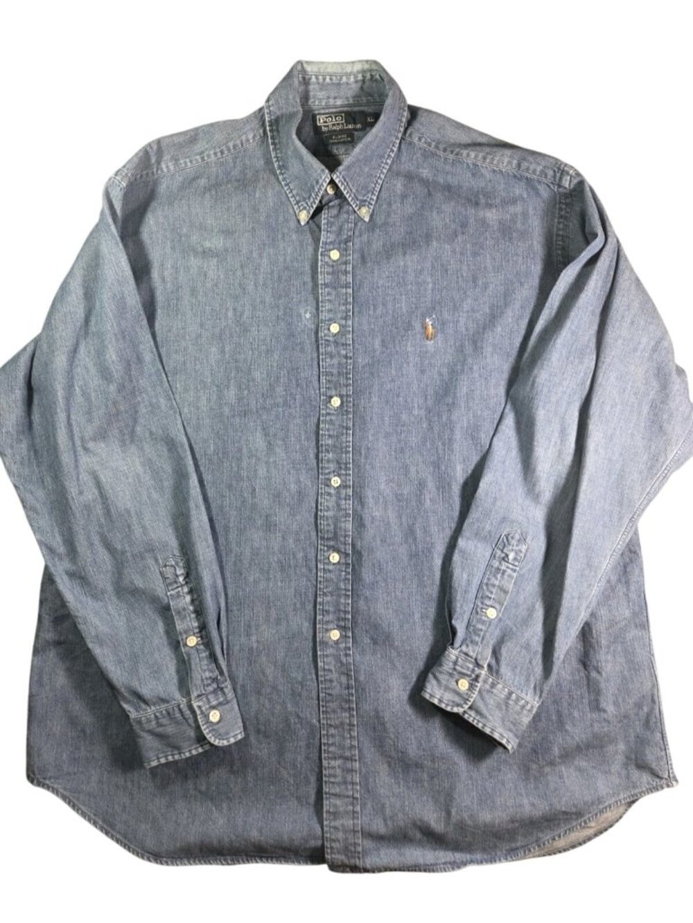 VTG 90s Polo Ralph Lauren Blaire Denim Chambray Button Up Shirt XL Flesh Pony